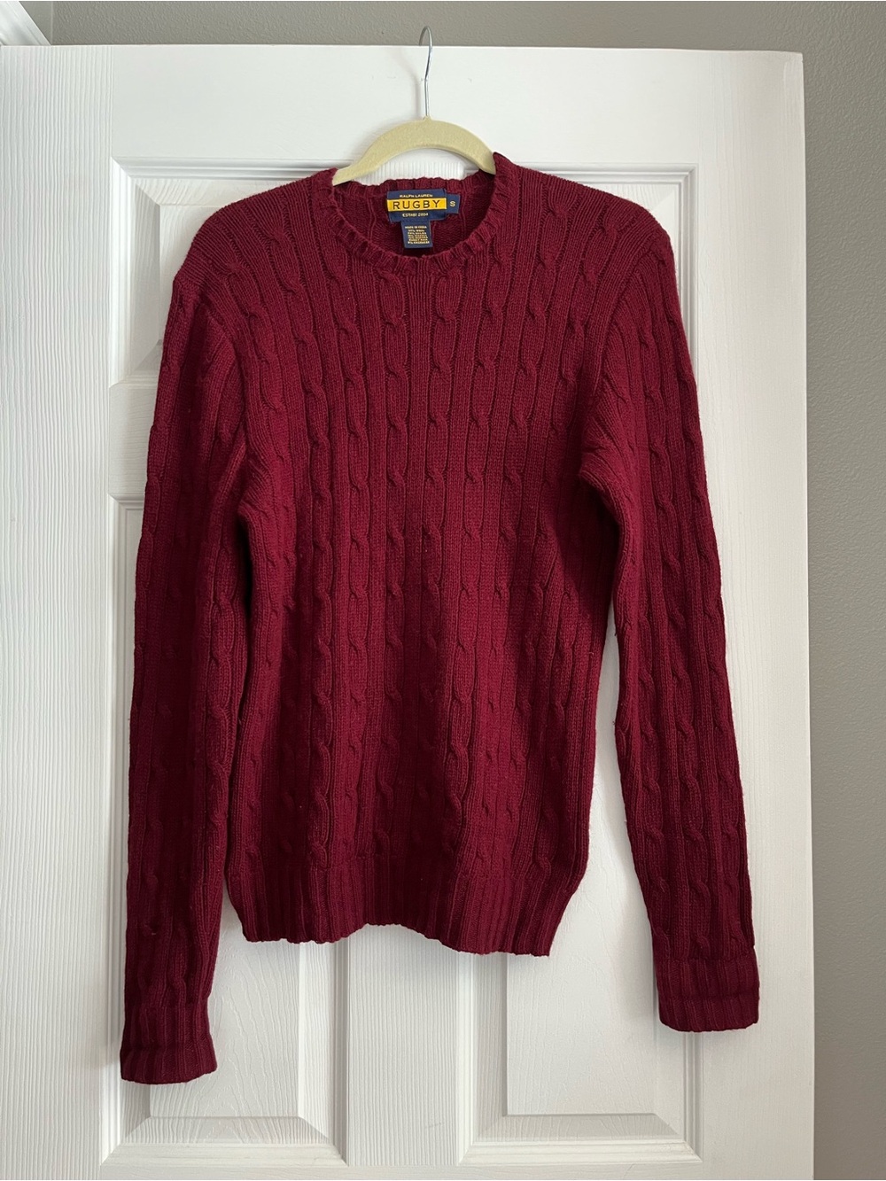 RETIRED Ralph Lauren Rugby Wool Angora Cashmere Burgundy Cable Knit Sweater SM